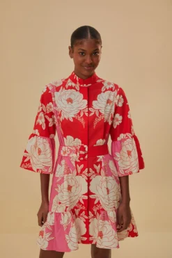 Farm Rio Pink Soft Garden Short Sleeve Mini Dress