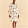 Farm Rio Off-White Embroidered Horses Midi Dress