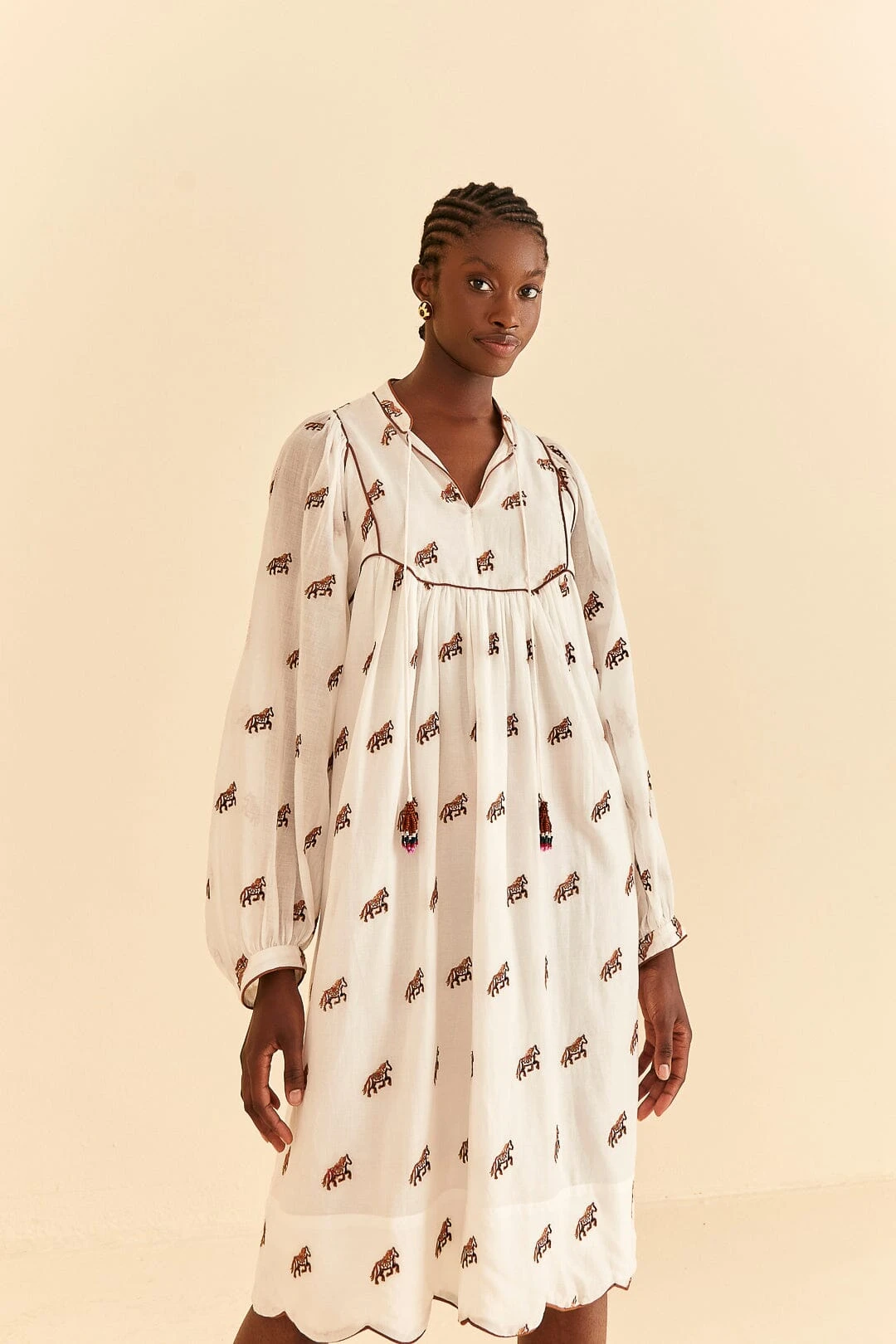 Farm Rio Off-White Embroidered Horses Midi Dress 2 Farm Rio Off-White Embroidered Horses Midi Dress - Image 2