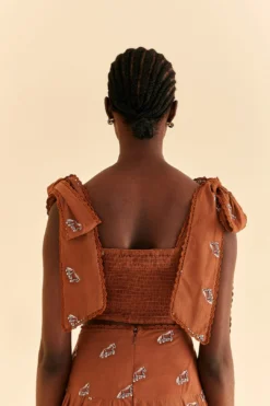 Farm Rio Caramel Embroidered Horses Crop Top 9 Farm Rio Caramel Embroidered Horses Crop Top -Farm Rio Shop 315964 04