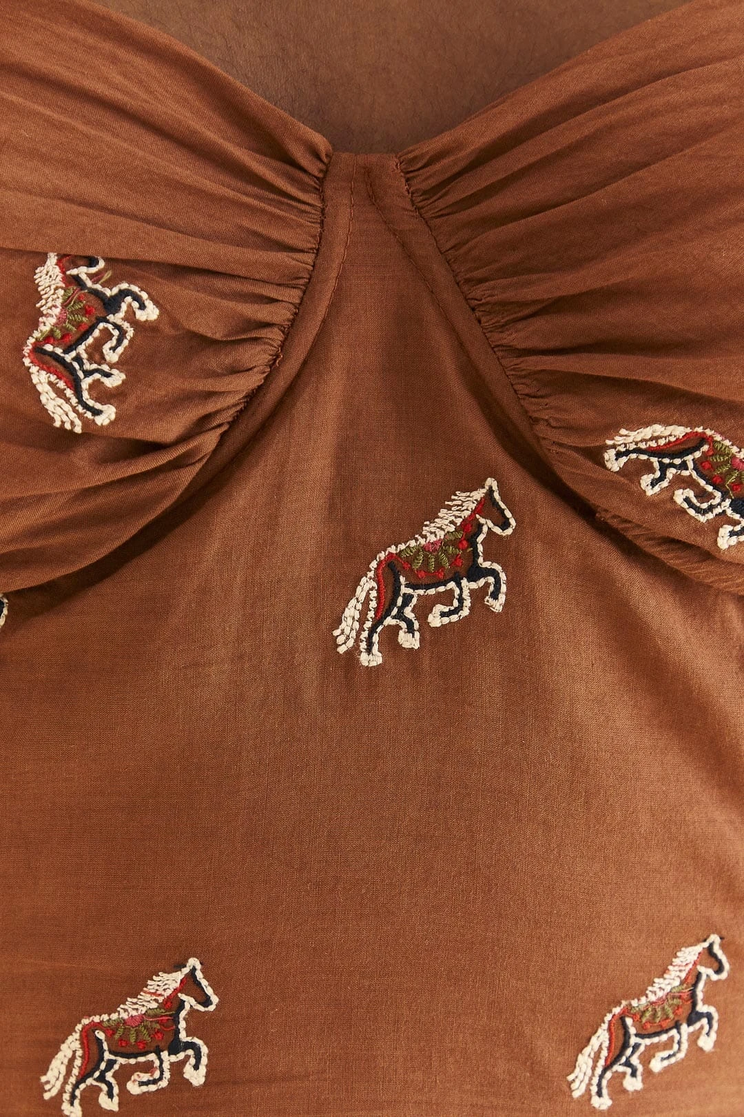 Farm Rio Caramel Embroidered Horses Crop Top 5 Farm Rio Caramel Embroidered Horses Crop Top - Image 5