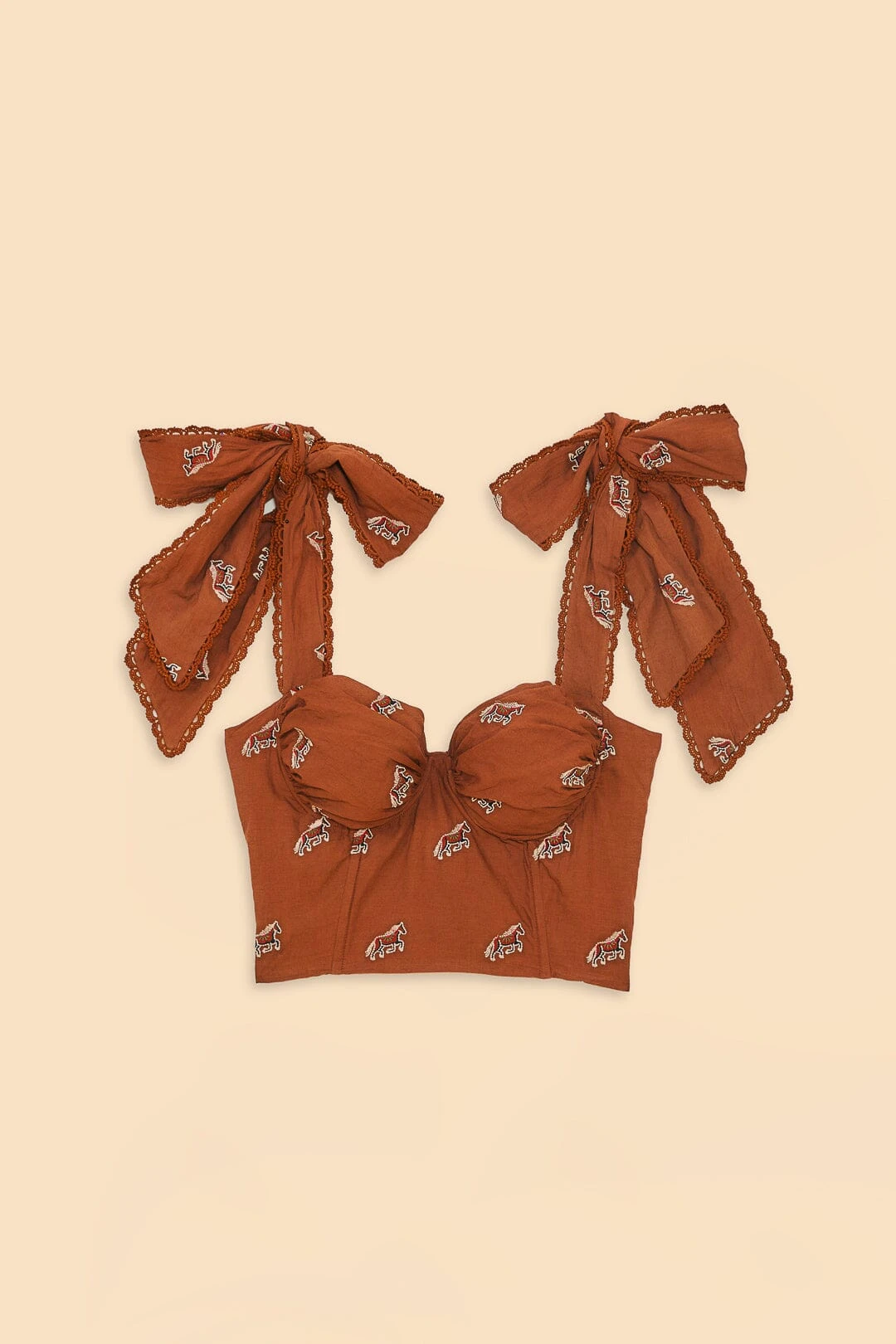Farm Rio Caramel Embroidered Horses Crop Top 6 Farm Rio Caramel Embroidered Horses Crop Top - Image 6