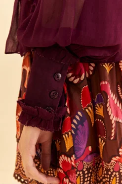 Farm Rio Burgundy Ruffle High Neck Blouse -Farm Rio Shop 315975 05