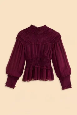 Farm Rio Burgundy Ruffle High Neck Blouse -Farm Rio Shop 315975 08
