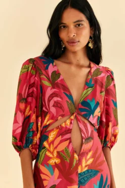 Farm Rio Red Rooster Leaves Short Sleeve Maxi Dress -Farm Rio Shop 316275 03 scaled