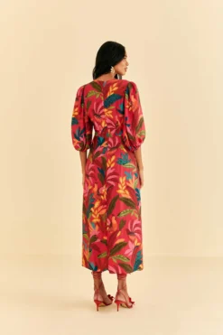 Farm Rio Red Rooster Leaves Short Sleeve Maxi Dress -Farm Rio Shop 316275 04 scaled