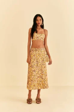 Farm Rio Light Pink Star Fruit Midi Skirt