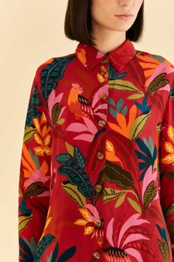 Farm Rio Red Rooster Leaves Long Sleeve Shirt -Farm Rio Shop 316428 03 scaled