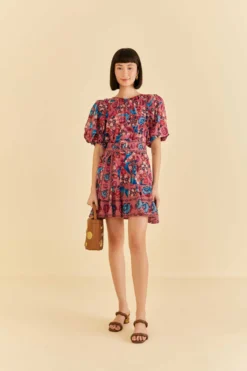 Farm Rio Blush Floral Birds Mini Dress