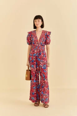 Farm Rio Blush Floral Birds Jumpsuit