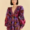 Farm Rio Purple Maxi Flowers Mini Dress