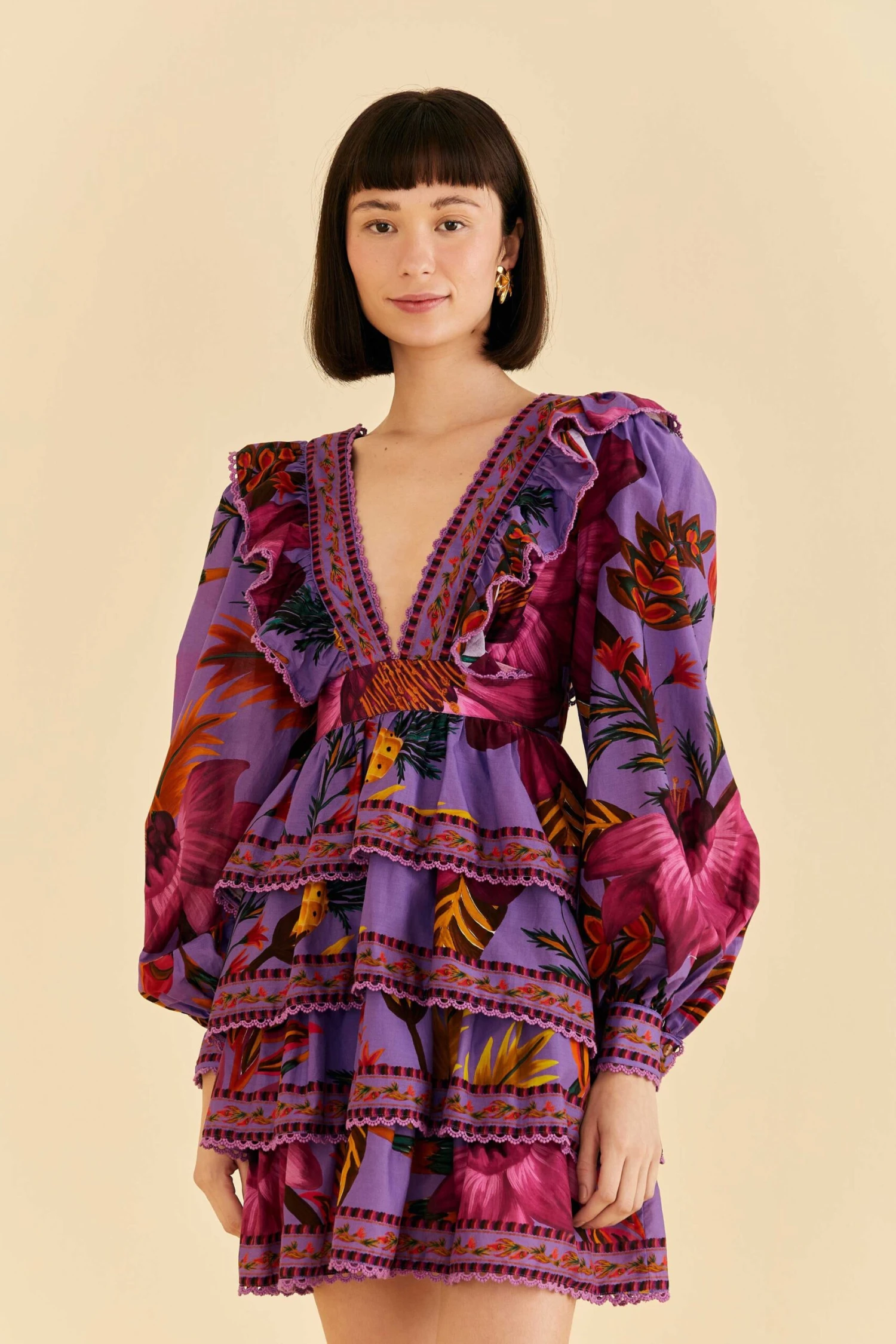 Farm Rio Purple Maxi Flowers Mini Dress 1 Farm Rio Purple Maxi Flowers Mini Dress