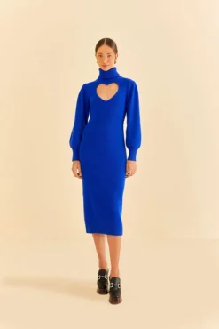 Farm Rio Blue Heart Neckline Knit Dress